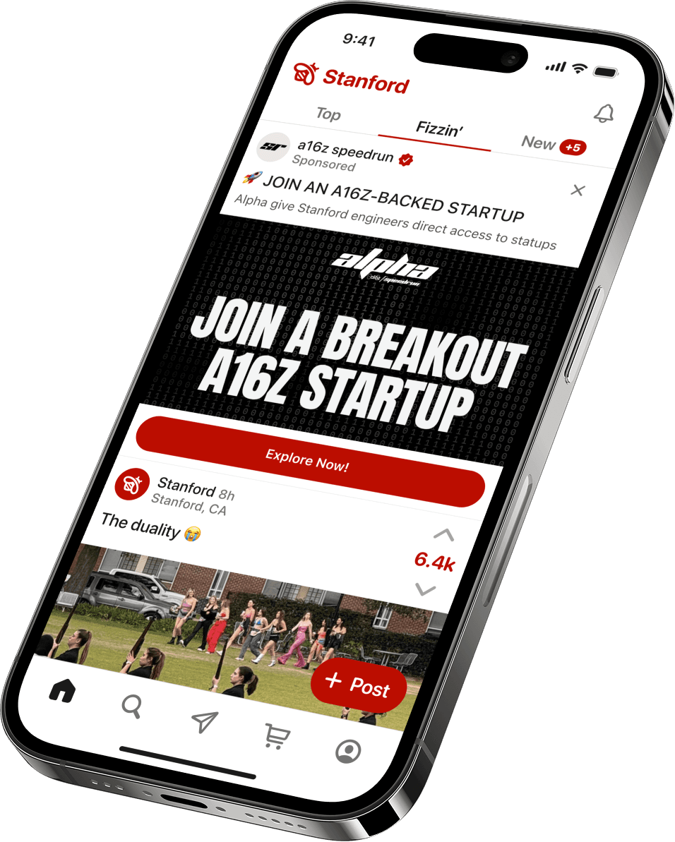 The Fizz app showing a campus feed of student posts